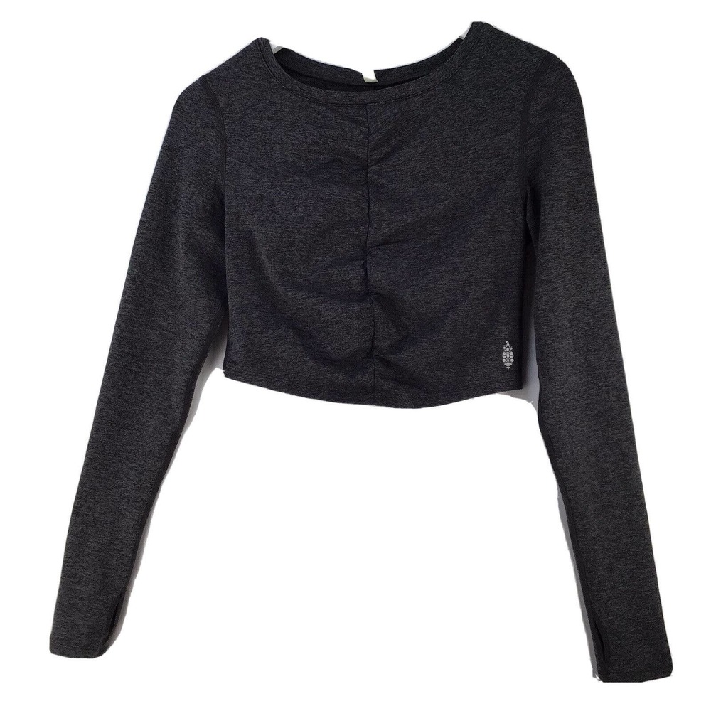 FP movement long sleeved Gray Athletic Exercise Crop top Size Medium - Picture 2 of 11